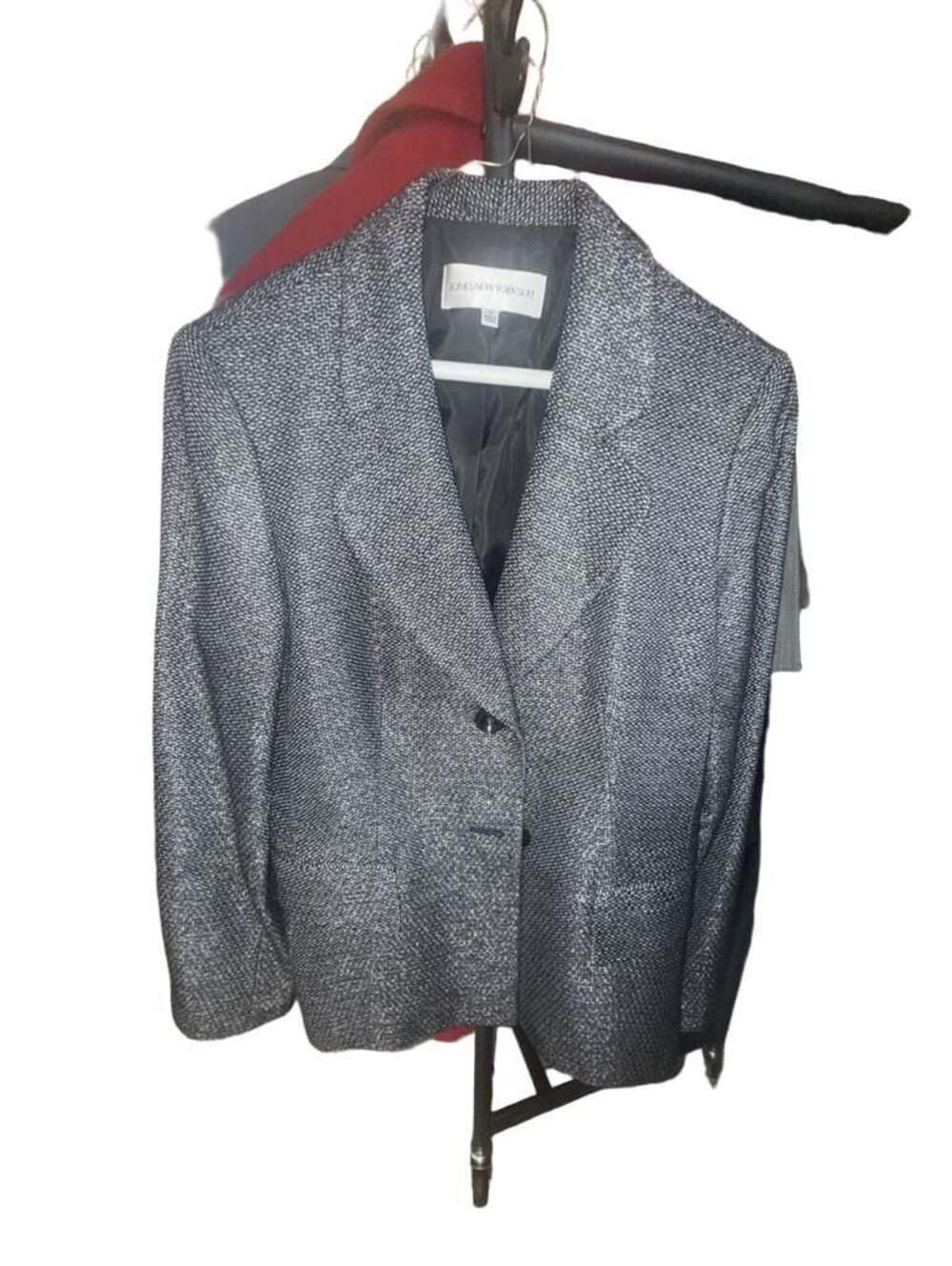 Jones New York Suit Gray Textured Metallic Tweed Blazer Jacket Size 12